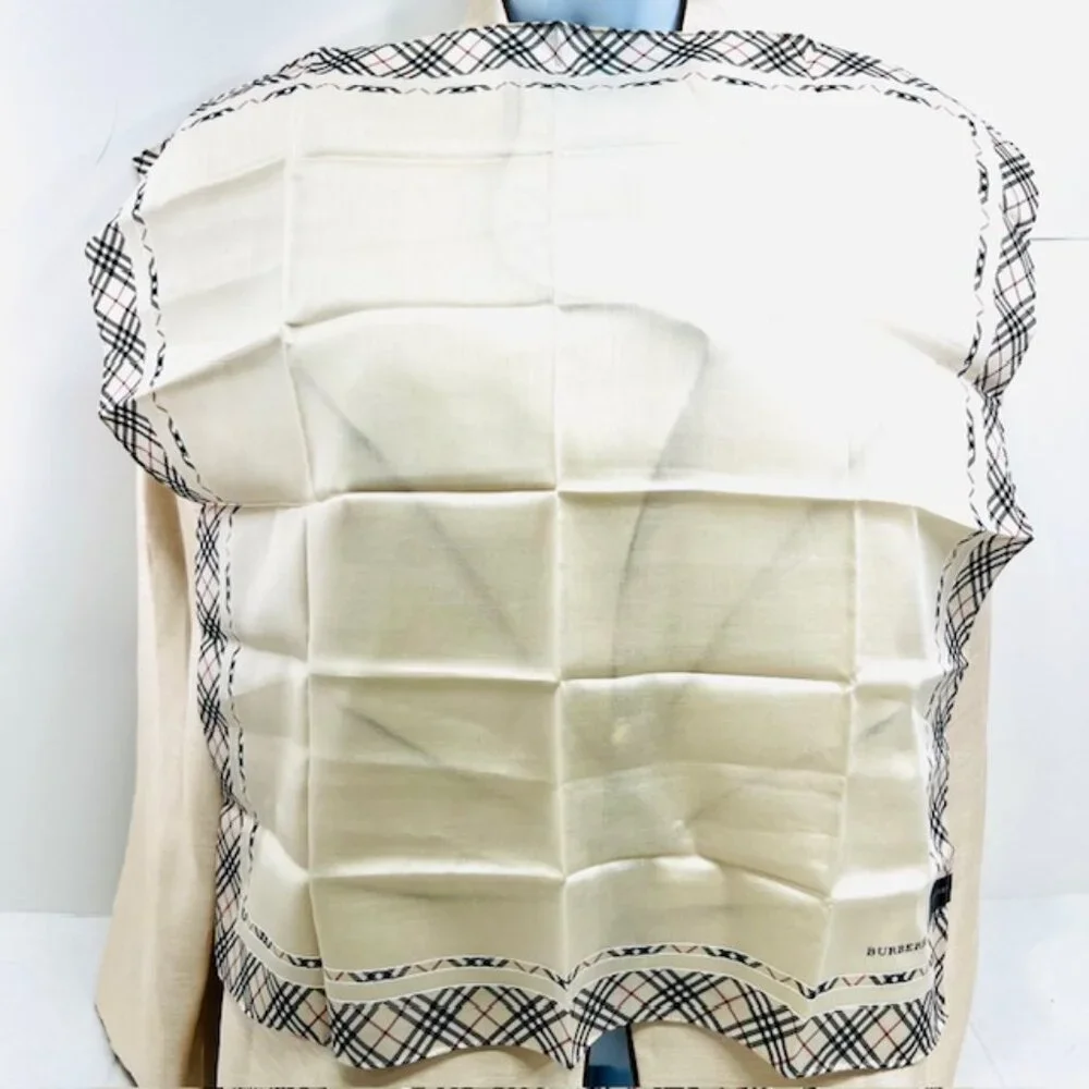 New Tag Men/Women Burberrys  Miniscarf/handker 23"Cotton/Silk Beige Gray Nova(10 - Picture 9 of 9